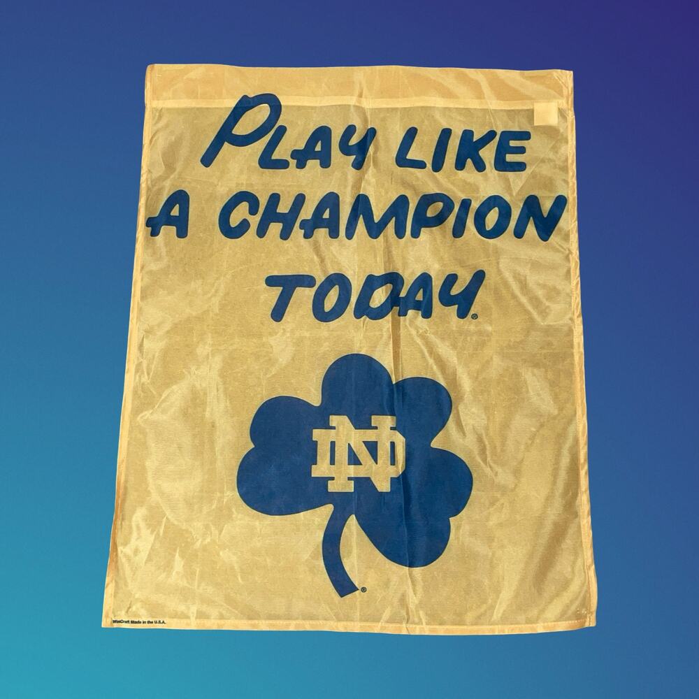 Vintage Notre Dame Flag Play Like A Champion Today 28x35 Nylon USA Made Licensed
